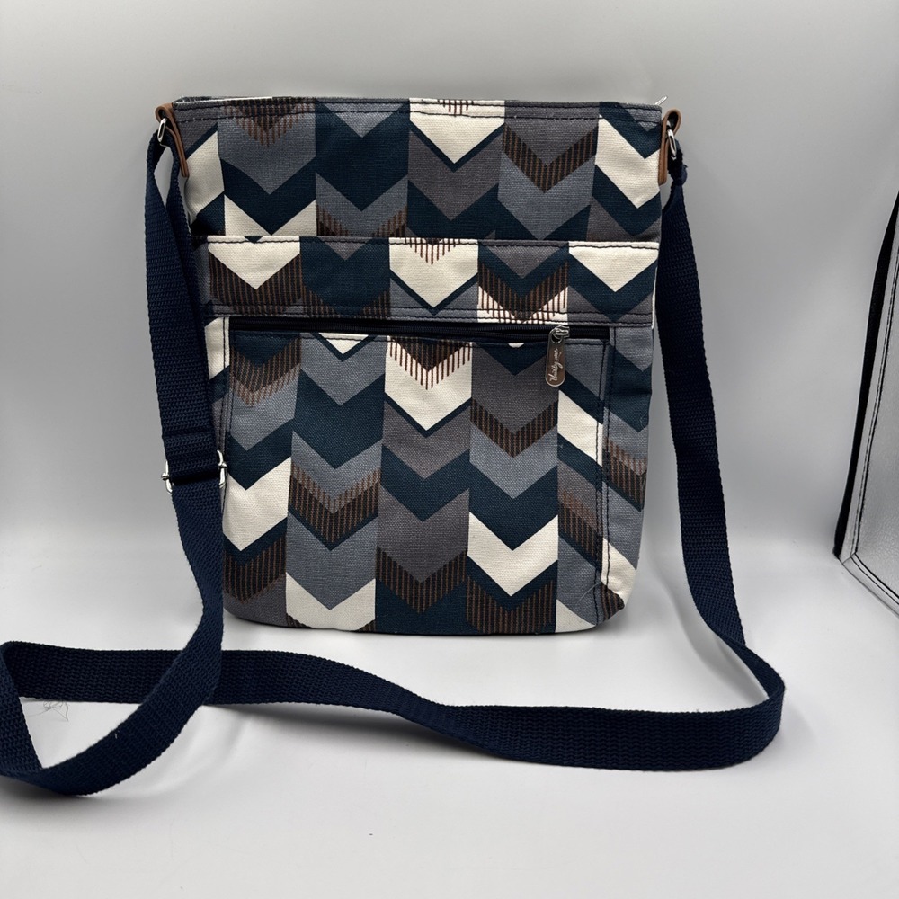 31 Thirty-One Hipster Navy Gray Diamond Crossbody Organizing Purse Bag Pocket